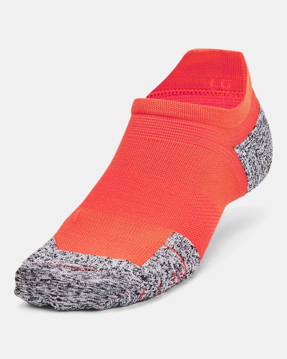 Unisex UA ArmourDry™ Run Cushion No Show Tab Socks in Orange image number 1